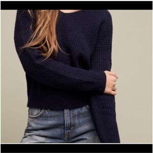 Anthropologie Angel Of the North Cropped Sweater Twist Back Wool Navy Blue